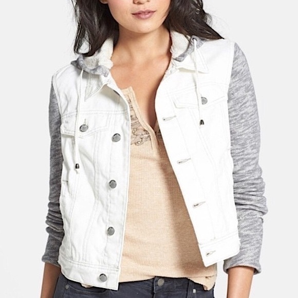 Free People Distressed Hooded Jean Jacket Size: XS - Picture 2 of 13
